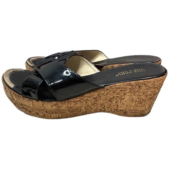 Mila Paoli black patent leather cork wedge sandals Made in Italy casual size 8 - Picture 11 of 11